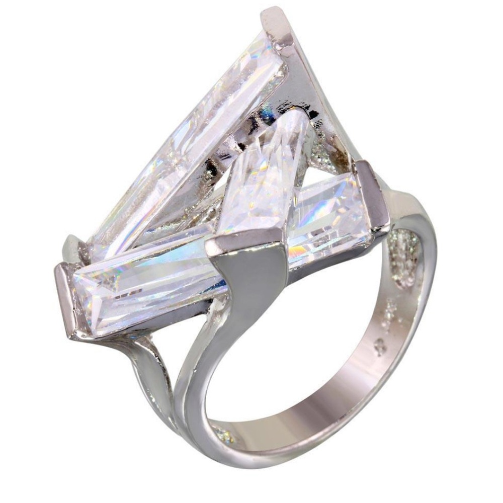 Silver 4 Clear Baguette Cz Ring Elegant Silver Crystal Ring